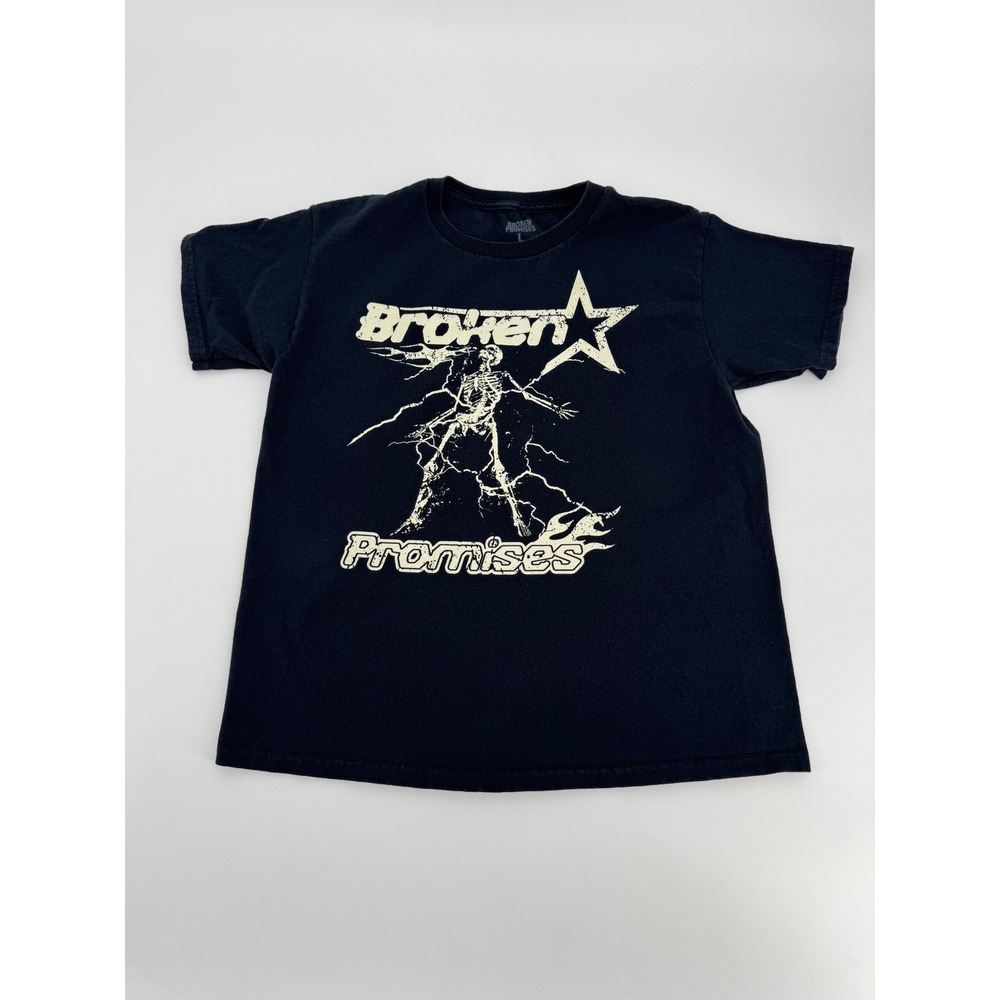 Broken Promises Kids Large Black Skeleton Lightning Graphic T-Shirt Cotton Tee